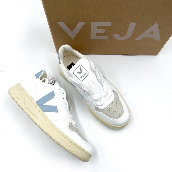 VEJA V-10 Sneakers White Steel Butter Blue Low Top Sz 5 US Women's - Picture 1 of 11